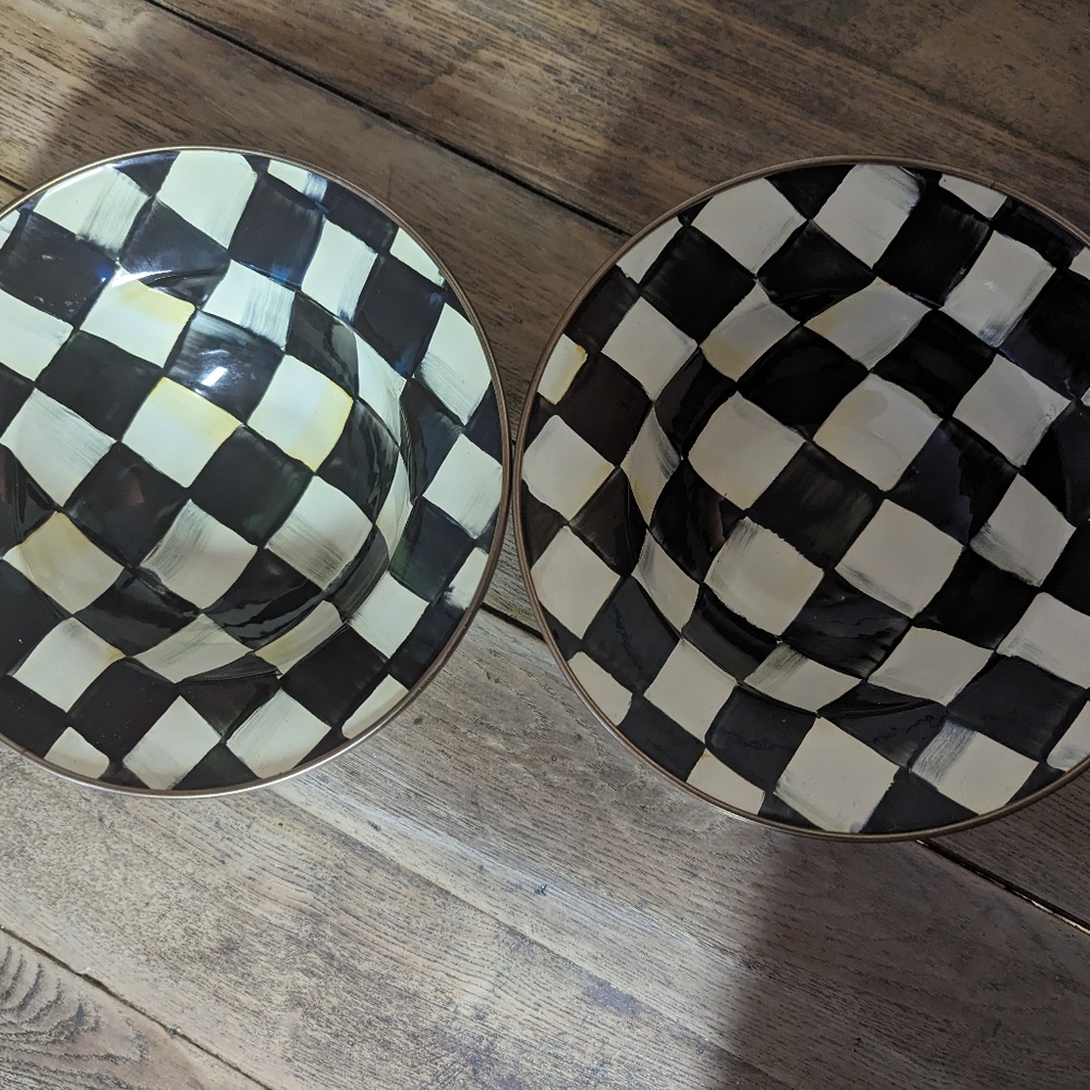 Mackenzie -Childs Courtly Check Enamel Small Serving Bowl pair